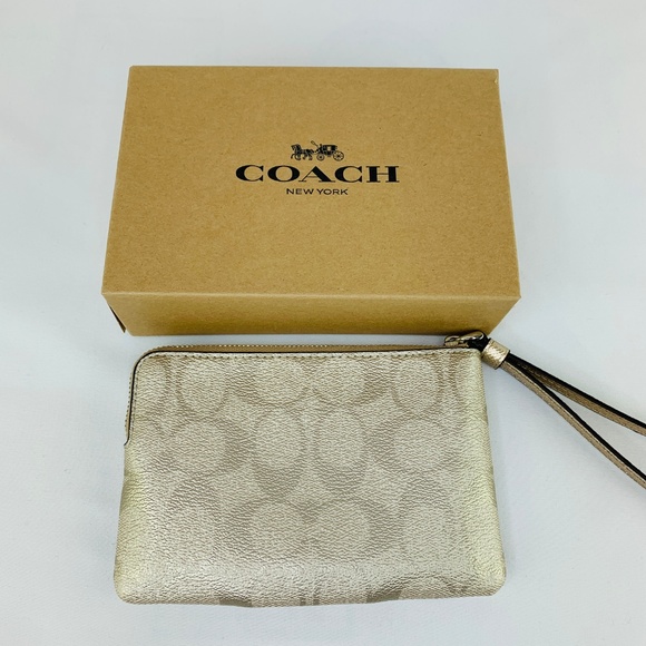 Coach Signature Logo Gold Wristlet - Picture 7 of 8